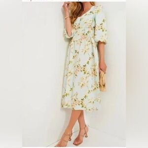 Tuckernuck Marlena Aqua Watercolor Floral Midi Dress